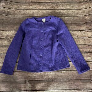 Chico’s Women’s Elegant Purple Snap Button Blazer Suit Jacket Size 1 Medium (8)